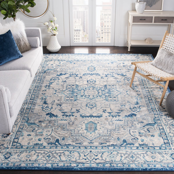 Langley Street Evart Power Loom Performance Light Gray Blue Rug